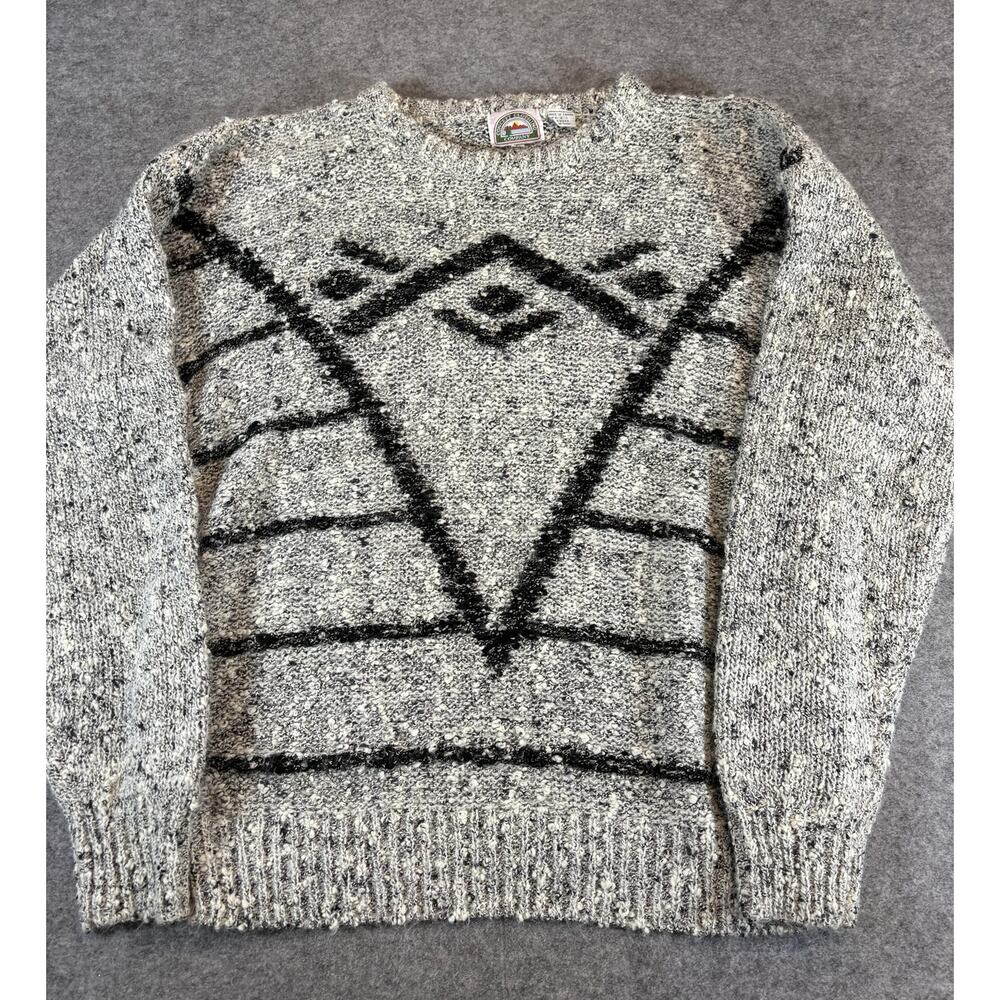 VINTAGE 80s Concept Clothing Company Sweater Mens Medium Gray Black Knit Cozy